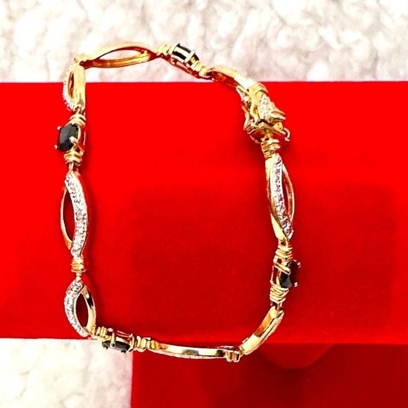 DL Gold Over Sterling Silver & Genuine Tested Sapphire Bracelet 7.25’ EUC 4115 B - Picture 1 of 15